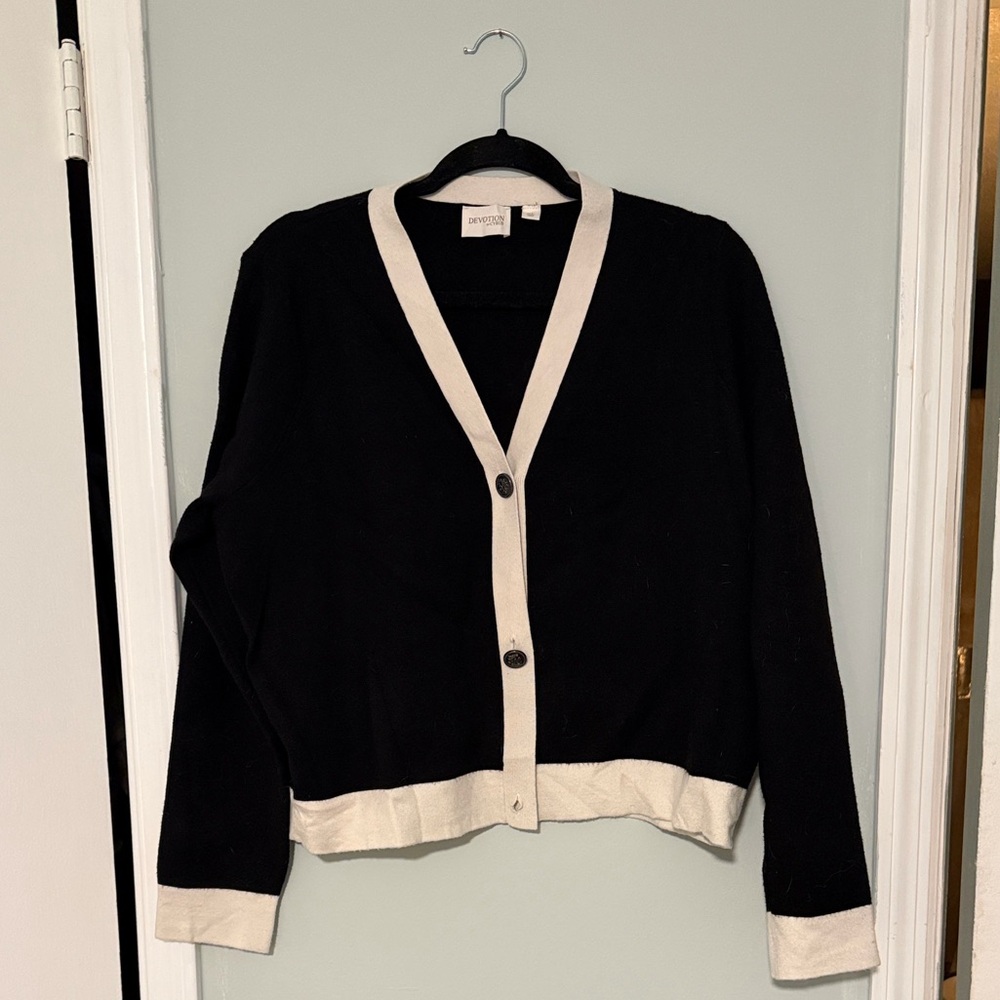 Women's Black and Cream Cardigan Sweater